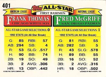1993 Topps - Gold #401 Fred McGriff / Frank Thomas Back