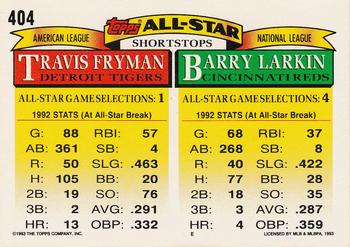 1993 Topps - Gold #404 Barry Larkin / Travis Fryman Back
