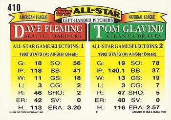 1993 Topps - Gold #410 Tom Glavine / Dave Fleming Back