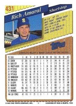 1993 Topps - Gold #431 Rich Amaral Back