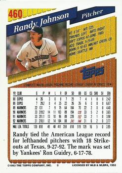 1993 Topps - Gold #460 Randy Johnson Back