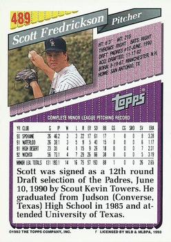 1993 Topps - Gold #489 Scott Fredrickson Back