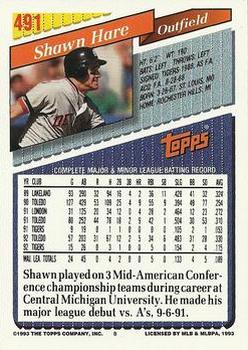 1993 Topps - Gold #491 Shawn Hare Back
