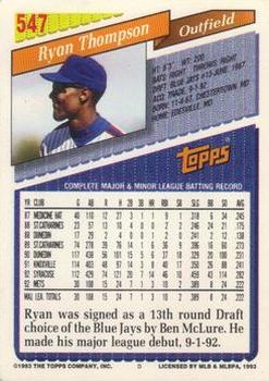 1993 Topps - Gold #547 Ryan Thompson Back