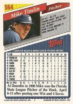 1993 Topps - Gold #564 Mike Timlin Back