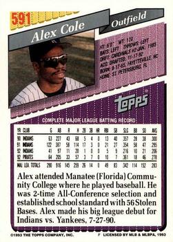 1993 Topps - Gold #591 Alex Cole Back
