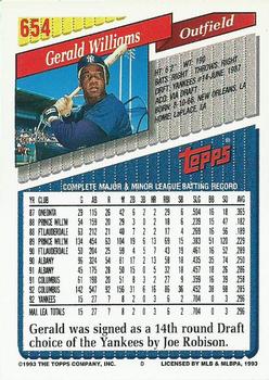 1993 Topps - Gold #654 Gerald Williams Back