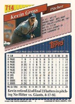 1993 Topps - Gold #714 Kevin Gross Back