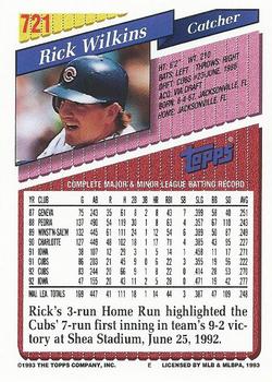 1993 Topps - Gold #721 Rick Wilkins Back