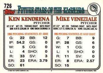 1993 Topps - Gold #726 Mike Veneziale / Ken Kendrena Back