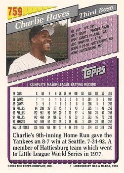 1993 Topps - Gold #759 Charlie Hayes Back
