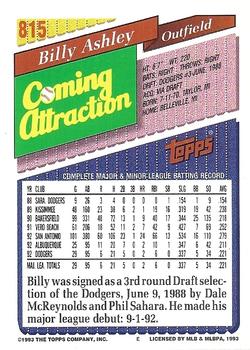 1993 Topps - Gold #815 Billy Ashley Back