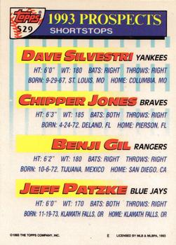 1993 Topps - Gold #529 Dave Silvestri / Chipper Jones / Benji Gil / Jeff Patzke Back