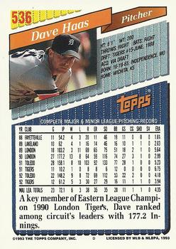1993 Topps - Gold #536 Dave Haas Back