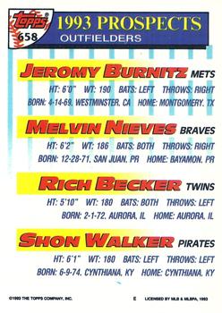 1993 Topps - Gold #658 Jeromy Burnitz / Melvin Nieves / Rich Becker / Shon Walker Back