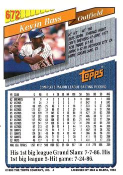 1993 Topps - Gold #672 Kevin Bass Back