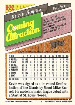 1993 Topps - Gold #822 Kevin Rogers Back