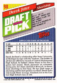 1993 Topps - Gold #98 Derek Jeter Back