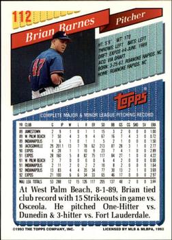 1993 Topps - Inaugural Marlins #112 Brian Barnes Back