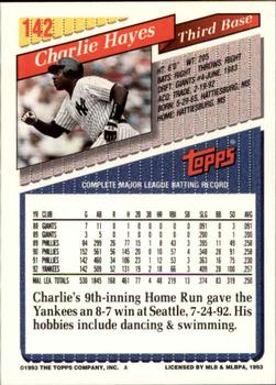 1993 Topps - Inaugural Marlins #142 Charlie Hayes Back