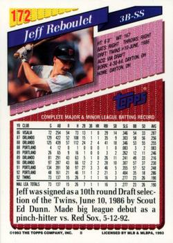 1993 Topps - Inaugural Marlins #172 Jeff Reboulet Back