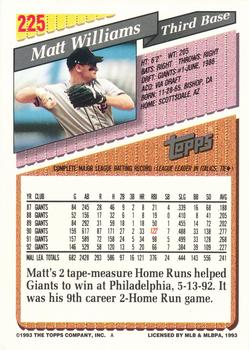 1993 Topps - Inaugural Marlins #225 Matt Williams Back