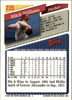 1993 Topps - Inaugural Marlins #235 Mitch Williams Back