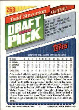 1993 Topps - Inaugural Marlins #269 Todd Steverson Back
