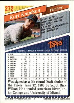 1993 Topps - Inaugural Marlins #272 Kurt Knudsen Back