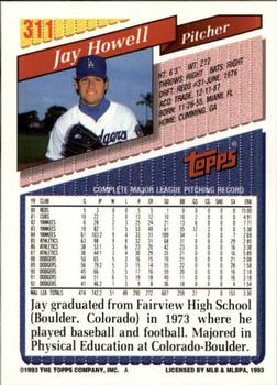 1993 Topps - Inaugural Marlins #311 Jay Howell Back