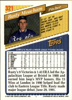 1993 Topps - Inaugural Marlins #321 Rusty Meacham Back