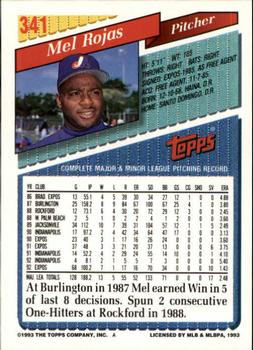 1993 Topps - Inaugural Marlins #341 Mel Rojas Back