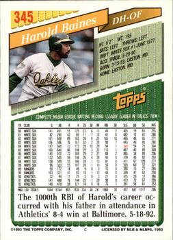 1993 Topps - Inaugural Marlins #345 Harold Baines Back