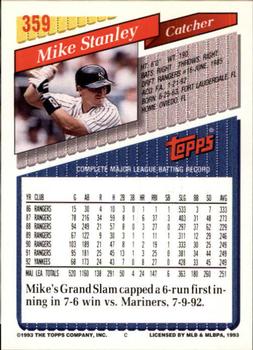 1993 Topps - Inaugural Marlins #359 Mike Stanley Back