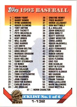 1993 Topps - Inaugural Marlins #394 Checklist: 1-132 Front