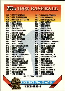 1993 Topps - Inaugural Marlins #395 Checklist: 133-264 Front