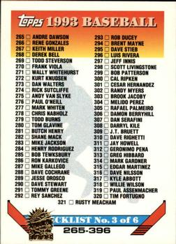 1993 Topps - Inaugural Marlins #396 Checklist: 265-396 Front