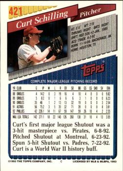 1993 Topps - Inaugural Marlins #421 Curt Schilling Back