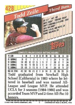 1993 Topps - Inaugural Marlins #428 Todd Zeile Back