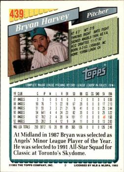 1993 Topps - Inaugural Marlins #439 Bryan Harvey Back