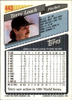 1993 Topps - Inaugural Marlins #443 Terry Leach Back