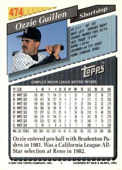 1993 Topps - Inaugural Marlins #474 Ozzie Guillen Back