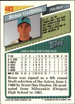 1993 Topps - Inaugural Marlins #483 Brian Griffiths Back