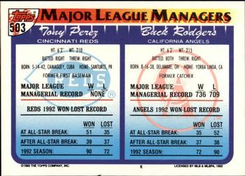 1993 Topps - Inaugural Marlins #503 Buck Rodgers / Tony Perez Back