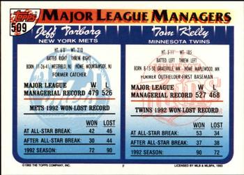 1993 Topps - Inaugural Marlins #509 Tom Kelly / Jeff Torborg Back