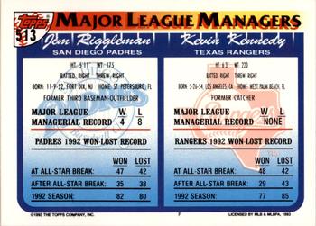 1993 Topps - Inaugural Marlins #513 Kevin Kennedy / Jim Riggleman Back