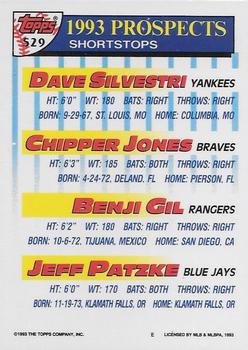 1993 Topps - Inaugural Marlins #529 Dave Silvestri / Chipper Jones / Benji Gil / Jeff Patzke Back
