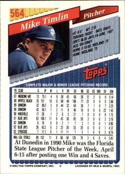 1993 Topps - Inaugural Marlins #564 Mike Timlin Back
