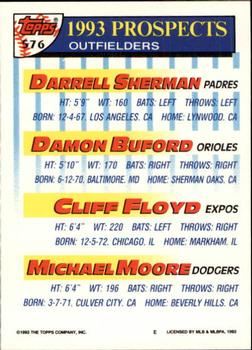 1993 Topps - Inaugural Marlins #576 Darrell Sherman / Damon Buford / Cliff Floyd / Michael Moore Back