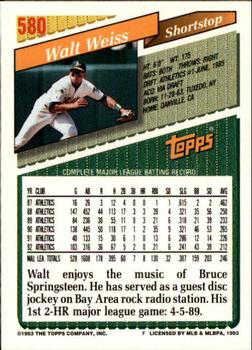 1993 Topps - Inaugural Marlins #580 Walt Weiss Back